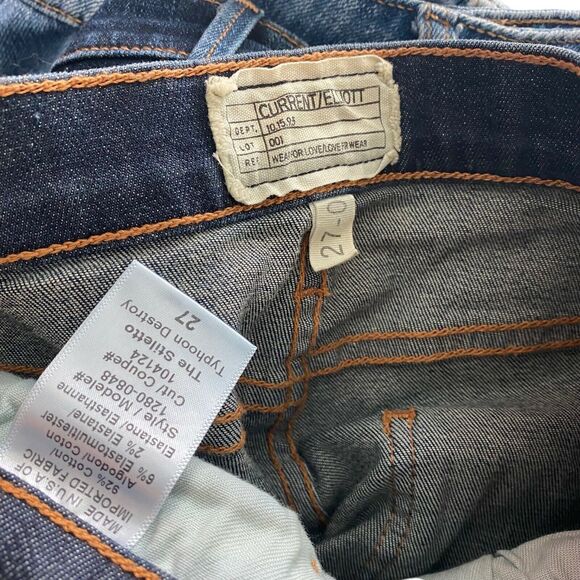 Current/Elliott 27 Stiletto Jeans Typhoon Destroy Blue Denim Stretch - Picture 2 of 7